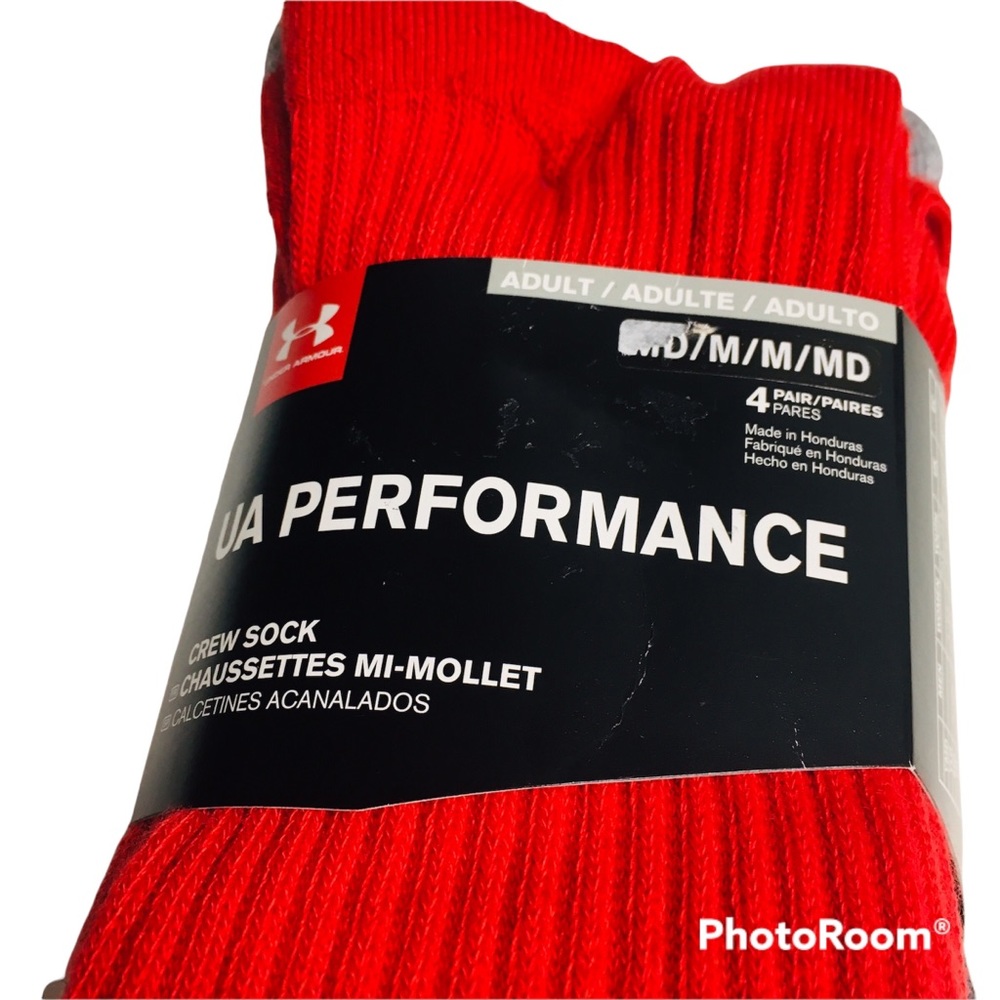NWT Under Armour 4-Pk Athletic Crew Socks Sz M; Men's 4-8.5, Women's 7-10.5 NEW